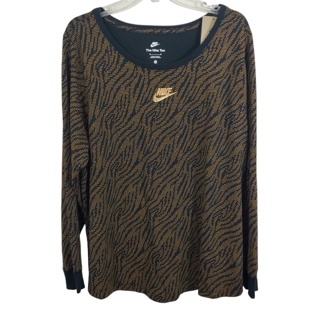 NWT Nike Long Sleeve Casual Activewear Top Black Gold Long Sleeve Size 1X